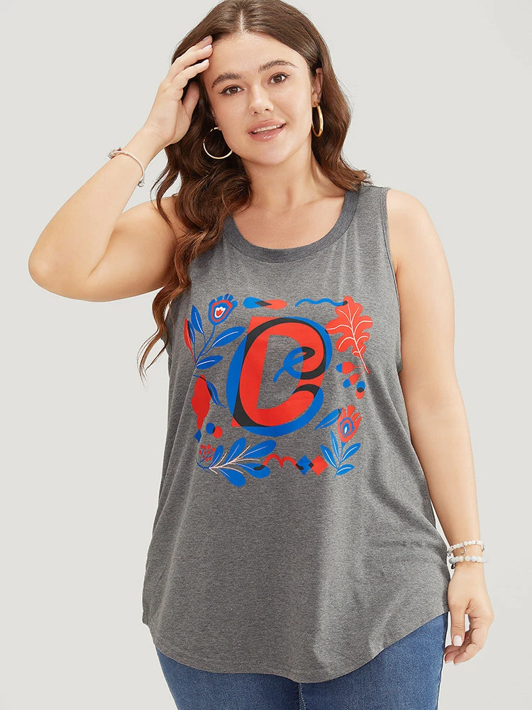 Letter & Floral Print Sleeveless Tank Top 3 Letter & Floral Print Sleeveless Tank Top