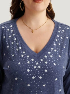 Star Print V Neck T-shirt 14 Star Print V Neck T-shirt -Bloomchic Shop 48365078 cd