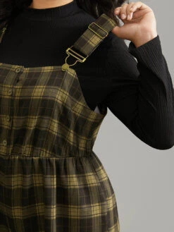 Plaid Adjustable Straps Pocket Elastic Waist Jumpsuit -Bloomchic Shop 483764746 mf