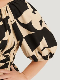 Geometric Shirred Pocket Elastic Waist Puff Sleeve Jumpsuit -Bloomchic Shop 484552724 pl 784eba21 8756 4b95 bcbe 8a45cf573205