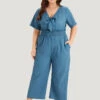 Textured Bowknot V Neck Shirred Pocket Jumpsuit 2 Textured Bowknot V Neck Shirred Pocket Jumpsuit -Bloomchic Shop 484617811 hq