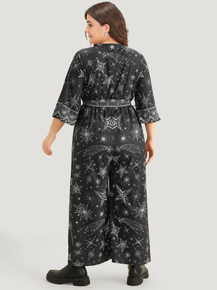 Halloween Star Print Belted V Neck Jumpsuit 5 Halloween Star Print Belted V Neck Jumpsuit - Image 3