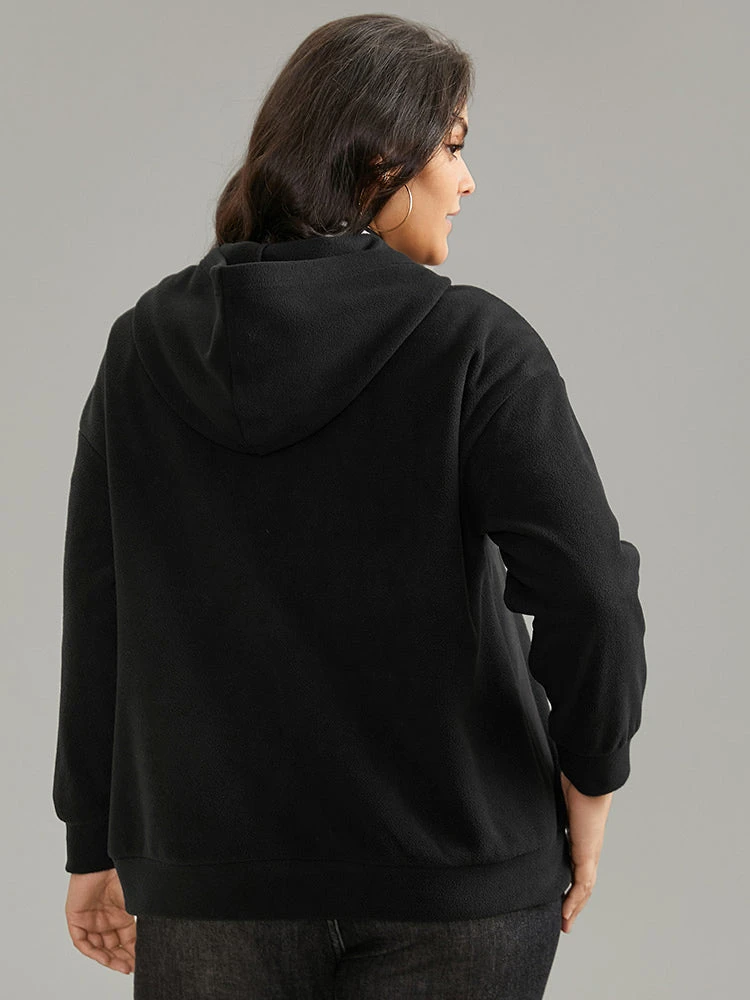 Solid Half Zip Kangaroo Pocket Thick Teddy Sweatshirt 4 Solid Half Zip Kangaroo Pocket Thick Teddy Sweatshirt - Image 2