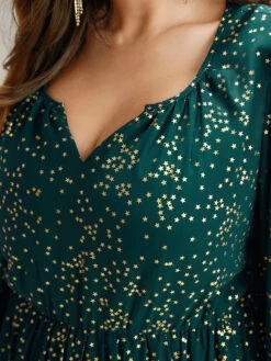 Glitter Star Notched Pleated Lantern Sleeve Dress -Bloomchic Shop 485006761 zm 0c54a381 db90 44b3 ad3f 2dce02a15937