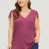 Plain V Neck Drawstring Shoulder Tank Top 1 Plain V Neck Drawstring Shoulder Tank Top -Bloomchic Shop 485387389 op