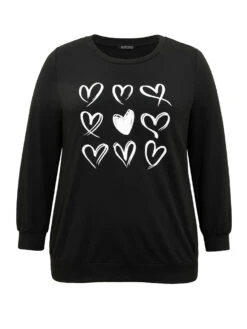 Heart Print Round Neck Sweatshirt -Bloomchic Shop 486108975 ok