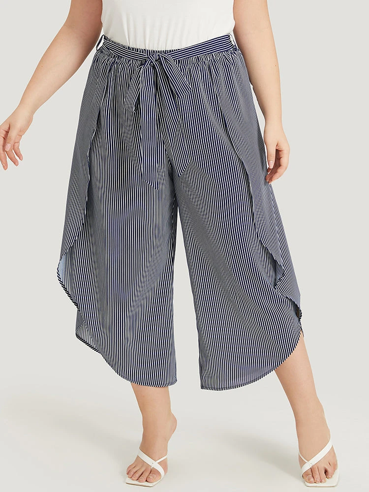 Striped Print Belted Wrap Hem Loose Pants 11 Striped Print Belted Wrap Hem Loose Pants - Image 9