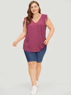 Plain V Neck Drawstring Shoulder Tank Top 13 Plain V Neck Drawstring Shoulder Tank Top -Bloomchic Shop 489452119 dh