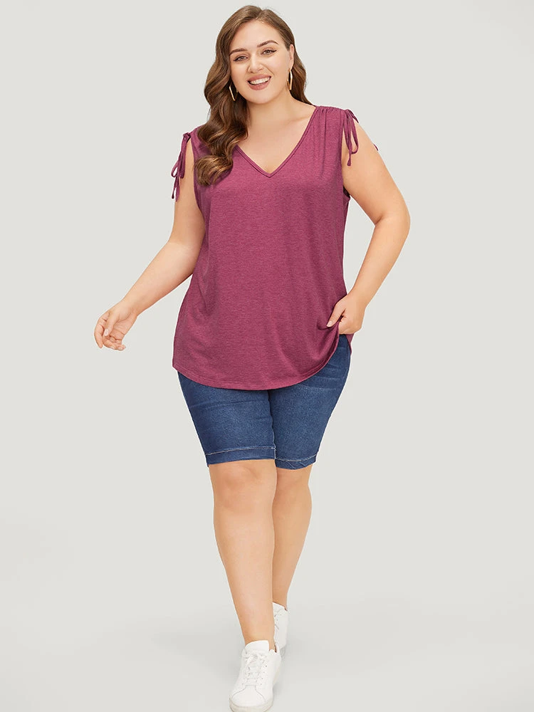 Plain V Neck Drawstring Shoulder Tank Top 6 Plain V Neck Drawstring Shoulder Tank Top - Image 4