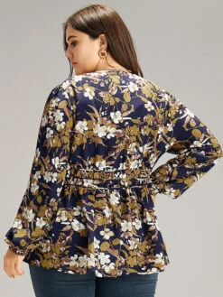 Floral Print Gathered Elastic Waist Blouse -Bloomchic Shop 490314987 nt