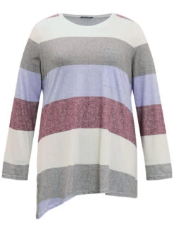 Striped Split Hem Asymmetrical T-shirt -Bloomchic Shop 490815966 tp