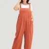 Solid Pleated Detail Pocket Knotted Shoulder Overall Jumpsuit -Bloomchic Shop 491559039 uz