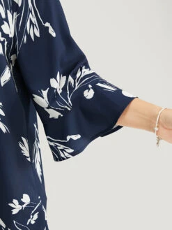 Floral Asymmetrical Hem Ruffle Trim Flounce Sleeve Blouse -Bloomchic Shop 493208102 ws ba2cc046 85b7 4330 873a d87c8f21e0ce