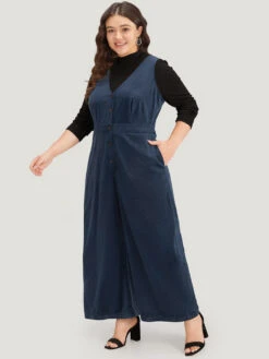 Solid Button Through Pocket Tank Jumpsuit -Bloomchic Shop 493518943 mx