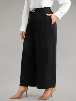 Metal Detail Pleated Wide Leg Pants -Bloomchic Shop 494294633 cx