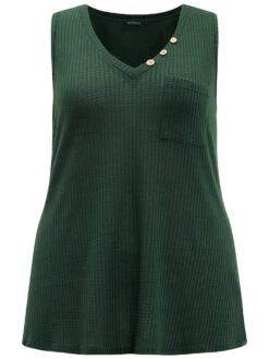 Waffle Knit V Neck Button Detail Cami Top -Bloomchic Shop 495221959 kv