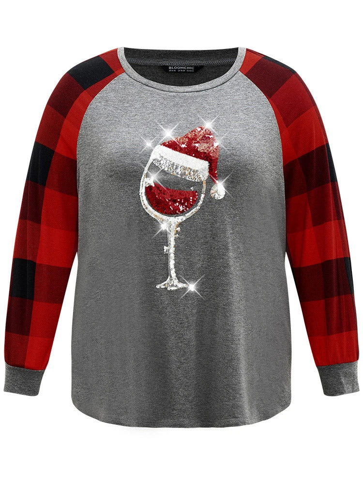 Christmas Sequin Plaid Patchwork T-shirt 9 Christmas Sequin Plaid Patchwork T-shirt - Image 7