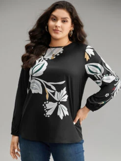 Floral Print Cut Out Lantern Sleeve Blouse 13 Floral Print Cut Out Lantern Sleeve Blouse -Bloomchic Shop 496330386 ze