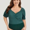 Plain Cut Out Ruched Puff Sleeve Bodysuit -Bloomchic Shop 496615046 ya
