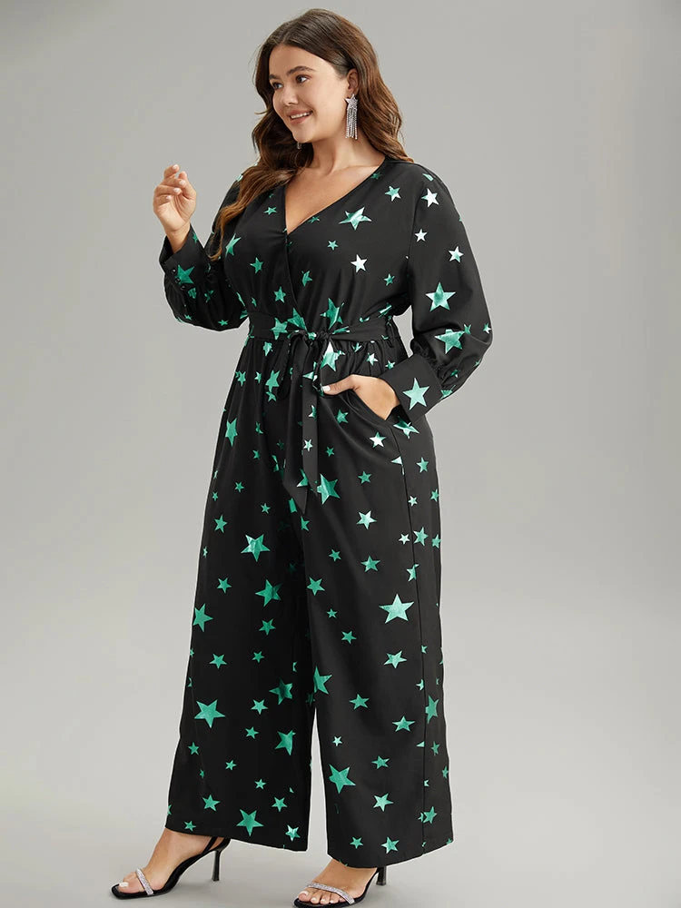 Star Glitter Belted V Neck Jumpsuit 6 Star Glitter Belted V Neck Jumpsuit - Image 4