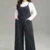 Plain Texture Pocket Adjustable Straps Jumpsuit -Bloomchic Shop 498371639 vq