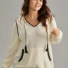 Contrast Hooded Tassel Trim Knit Sweatshirt -Bloomchic Shop 498511143 vx
