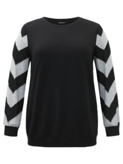 Geometric Patchwork Round Neck Sweatshirt -Bloomchic Shop 498698870 us