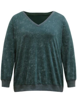 Vintage Heather V Neck Rib Knit Sweatshirt -Bloomchic Shop 498920072 nj