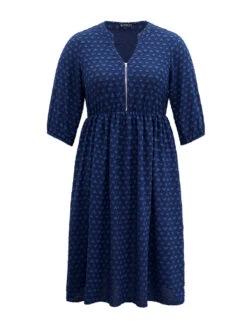 Plain Heart Textured Half Zip Notched Dress -Bloomchic Shop 499462086 st d5e8b607 c40c 4a0b 827c d915238b225a