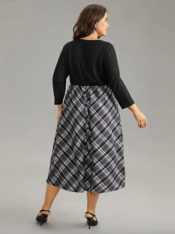 Plaid Patchwork Scoop Neck Button Detail Dress 9 Plaid Patchwork Scoop Neck Button Detail Dress -Bloomchic Shop 499908124 ah