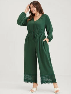 Plain Pocket Button Lantern Sleeve Lace Hem Tie Jumpsuit -Bloomchic Shop 4 95d0e06c e2ed 41eb 96b6 22ca808b43a9