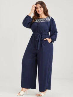Solid Pocket Lantern Sleeve Embroidered Belted Jumpsuit -Bloomchic Shop 4 c0b83c6b f54a 49de 9571 7026fedb9674