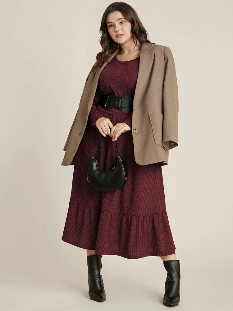 Solid Pocket Rib Knit Ruffle Hem Dress Without Belt 14 Solid Pocket Rib Knit Ruffle Hem Dress Without Belt - Image 12