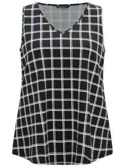 Gingham Print V Neck Tank Top -Bloomchic Shop 500071033 ce