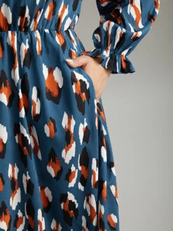 Allover Print Stand Collar Pocket Ruffles Dress -Bloomchic Shop 500459157 qm