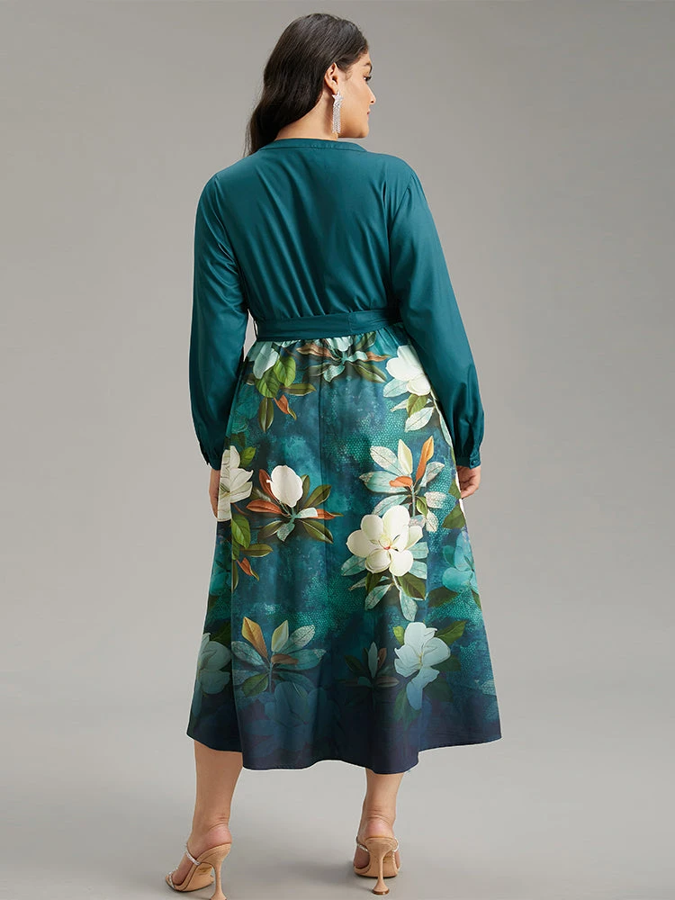 Floral Print Patchwork Bleted Pocket Dress 4 Floral Print Patchwork Bleted Pocket Dress - Image 2