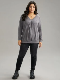 Plain Geometric Textured Plicated Detail Sweatshirt -Bloomchic Shop 500860164 sx 95bb6a3d 75c1 4a0c 89c1 953a056d9018