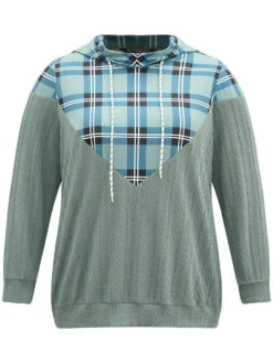 Plaid Patchwork Contrast Texture Hooded Sweatshirt -Bloomchic Shop 501183619 vr