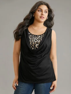 Leopard Patchwork Round Neck Tank Top -Bloomchic Shop 501773451 kv