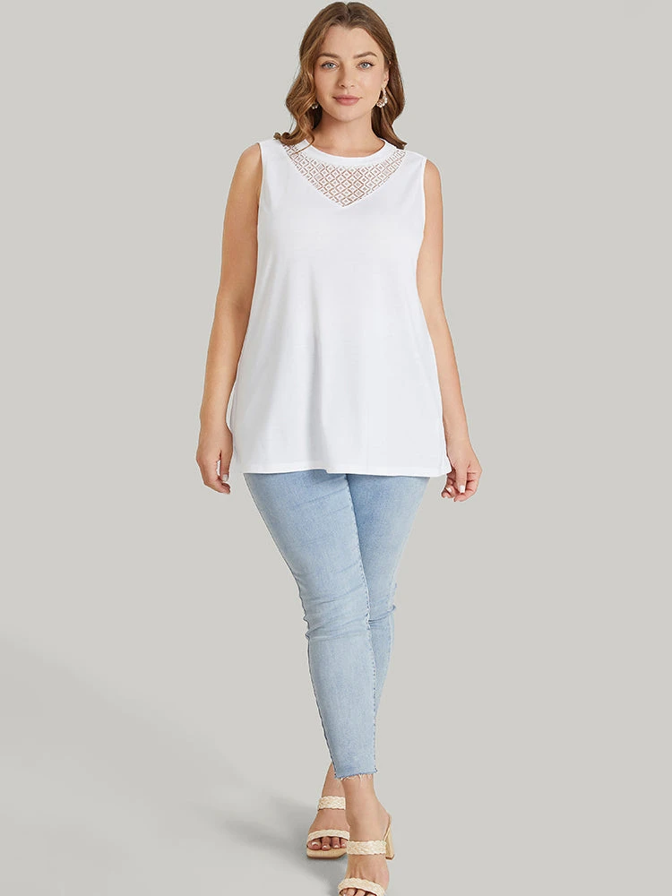 Solid Sleeveless Lace Insert Tank Top 7 Solid Sleeveless Lace Insert Tank Top - Image 5