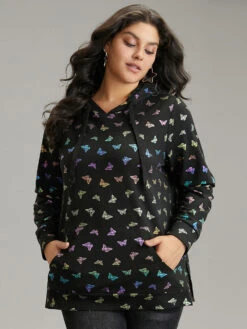Glitter Butterfly Hooded Kangaroo Pocket Sweatshirt