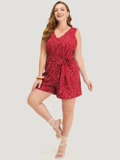 Polka Dot V Neck Pocket Sleeveless Belted Romper -Bloomchic Shop 503277763 jt d2b3a2f8 b3a6 43b6 a41b 87d0ff86d37d