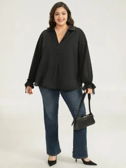 Anti-Wrinkle Knot Pleated Lantern Sleeve Blouse -Bloomchic Shop 503980695 hu