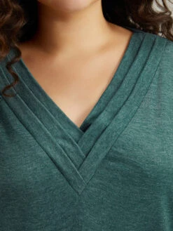 Plain Heather Pleated V Neck T-shirt -Bloomchic Shop 504217109 rf 8738efe2 d4b3 466d aa08 566dae74b507