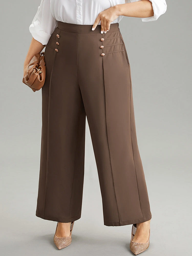 Static-Free Button Detail Seam Detail Elastic Waist Pants 3 Static-Free Button Detail Seam Detail Elastic Waist Pants
