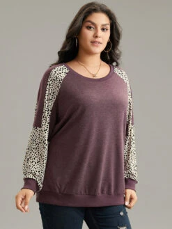 Geometric Contrast Patchwork Raglan Sleeve Sweatshirt -Bloomchic Shop 505095870 zo