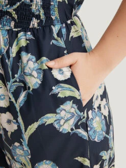 Plants Print Shirred Adjustable Straps Cami Jumpsuit -Bloomchic Shop 505424129 br