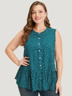 Polka Dot Button Down Patchwork Tank Top -Bloomchic Shop 506170711 js