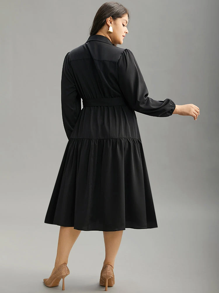 Anti-Wrinkle Shirt Collar Belted Metal Detail Dress 5 Anti-Wrinkle Shirt Collar Belted Metal Detail Dress - Image 3