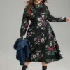 Floral Print Shirred Mock Neck Dress 2 Floral Print Shirred Mock Neck Dress -Bloomchic Shop 50769301 ni